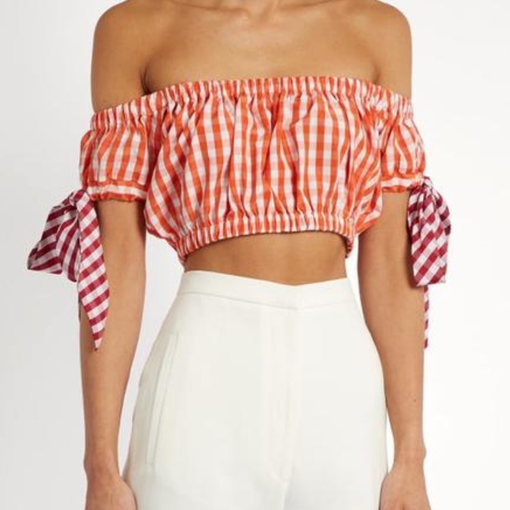 House of Holland gingham off the shoulder crop top